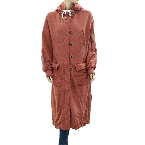 Free People Longline Hoodie Coat Jacket Oversized Coatigan Brown M NWD